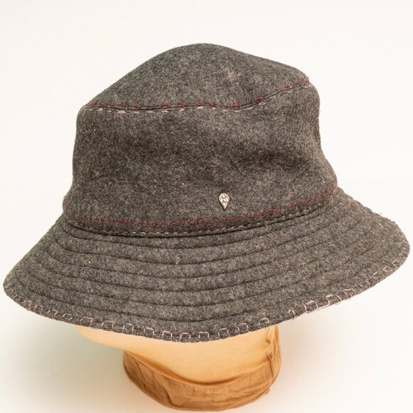 Helen Kaminski Australia - Grey Wool Felt Bucket Hat - Red Threaded - Size M - Picture 1 of 8
